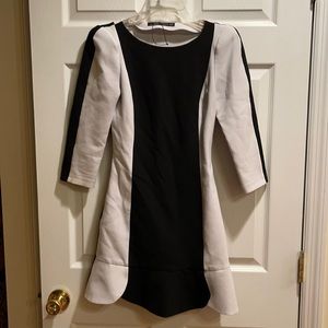 Zara Xs black white mini dress  Long sleeve w shoulder pads
